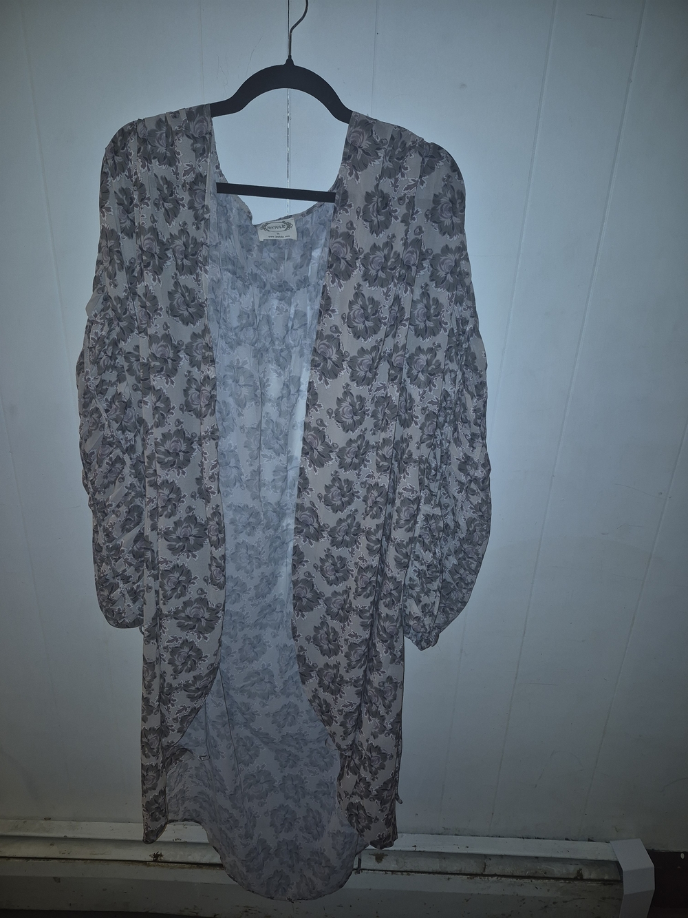 Joyfolie Floral Open-Front Cardigan - Light Gray and Dark Gray